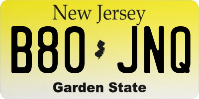 NJ license plate B80JNQ