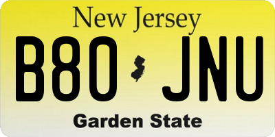 NJ license plate B80JNU