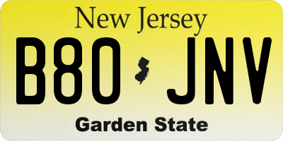 NJ license plate B80JNV