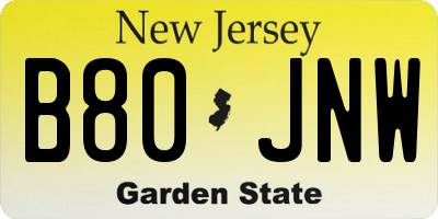 NJ license plate B80JNW