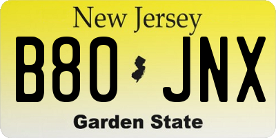 NJ license plate B80JNX