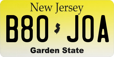 NJ license plate B80JOA