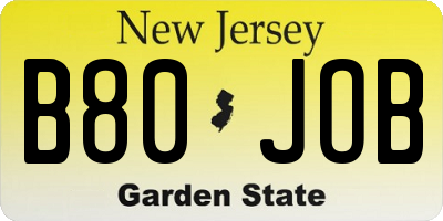 NJ license plate B80JOB