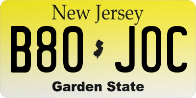 NJ license plate B80JOC