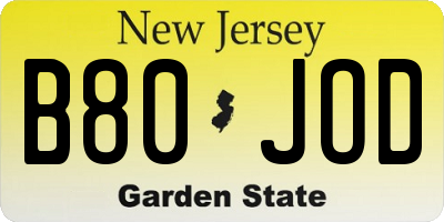 NJ license plate B80JOD