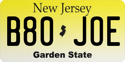 NJ license plate B80JOE