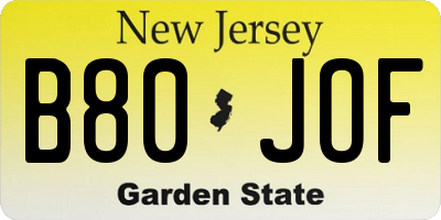NJ license plate B80JOF