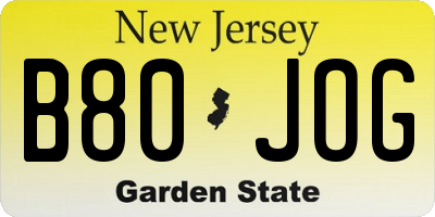 NJ license plate B80JOG