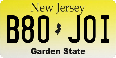 NJ license plate B80JOI