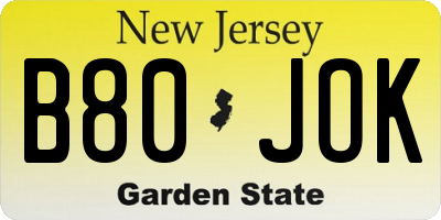 NJ license plate B80JOK