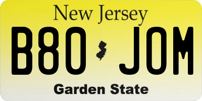 NJ license plate B80JOM