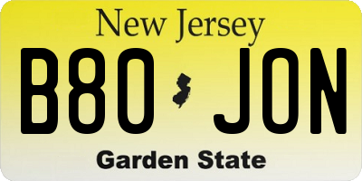 NJ license plate B80JON