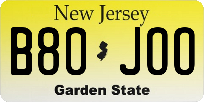 NJ license plate B80JOO