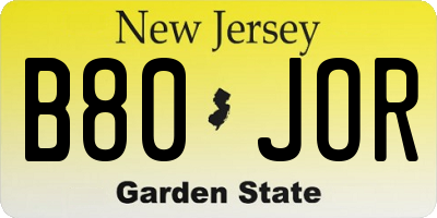 NJ license plate B80JOR