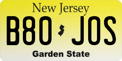 NJ license plate B80JOS