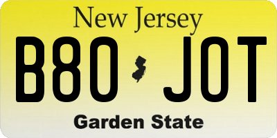 NJ license plate B80JOT