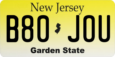 NJ license plate B80JOU
