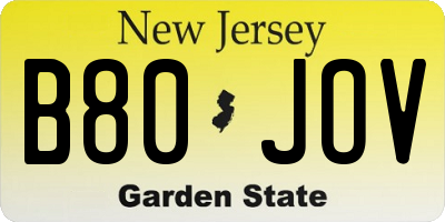NJ license plate B80JOV