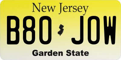 NJ license plate B80JOW