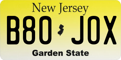 NJ license plate B80JOX