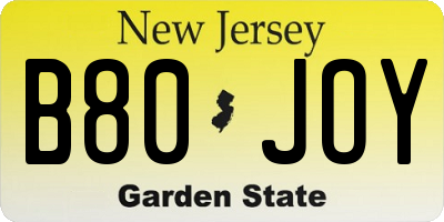 NJ license plate B80JOY