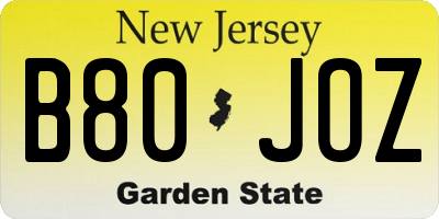 NJ license plate B80JOZ