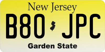 NJ license plate B80JPC