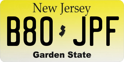 NJ license plate B80JPF