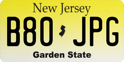 NJ license plate B80JPG