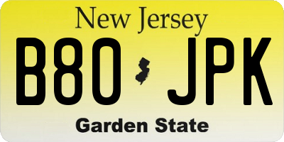 NJ license plate B80JPK