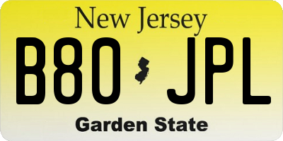NJ license plate B80JPL