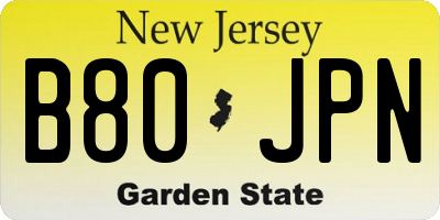NJ license plate B80JPN