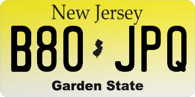 NJ license plate B80JPQ