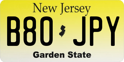 NJ license plate B80JPY