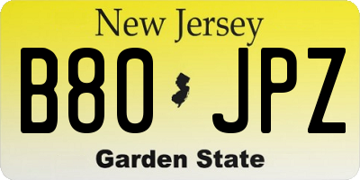 NJ license plate B80JPZ