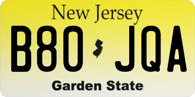 NJ license plate B80JQA