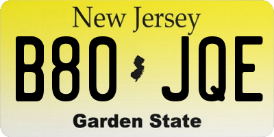 NJ license plate B80JQE