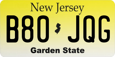 NJ license plate B80JQG