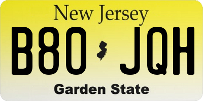 NJ license plate B80JQH