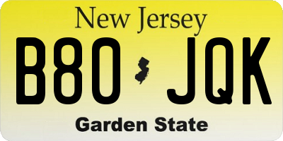 NJ license plate B80JQK