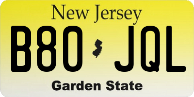 NJ license plate B80JQL