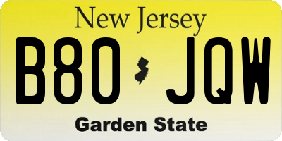 NJ license plate B80JQW