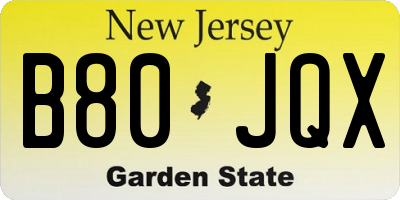NJ license plate B80JQX