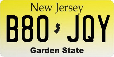 NJ license plate B80JQY