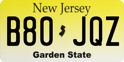 NJ license plate B80JQZ