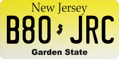 NJ license plate B80JRC
