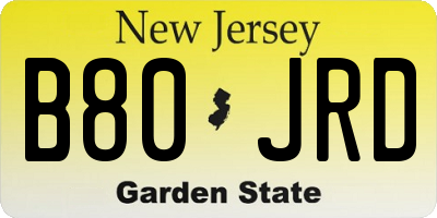 NJ license plate B80JRD