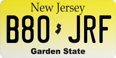 NJ license plate B80JRF