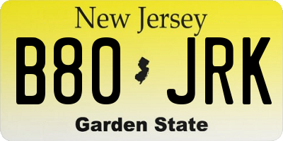 NJ license plate B80JRK