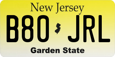 NJ license plate B80JRL